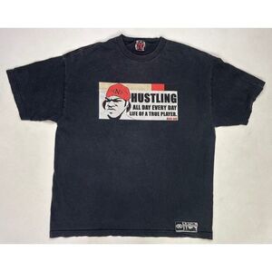 VINTAGE DNC Dark N Cold Hustling Graphic T-shirt Men XL Black Short Sleeve Rap